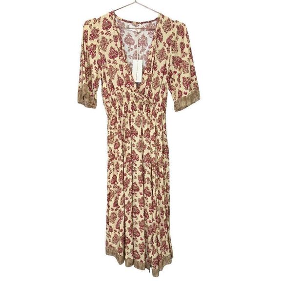 NWT Natalie Martin Cyprus Print V Neck Short Sleeve Coco Wrap Dress Pink Size XS - Picture 2 of 10